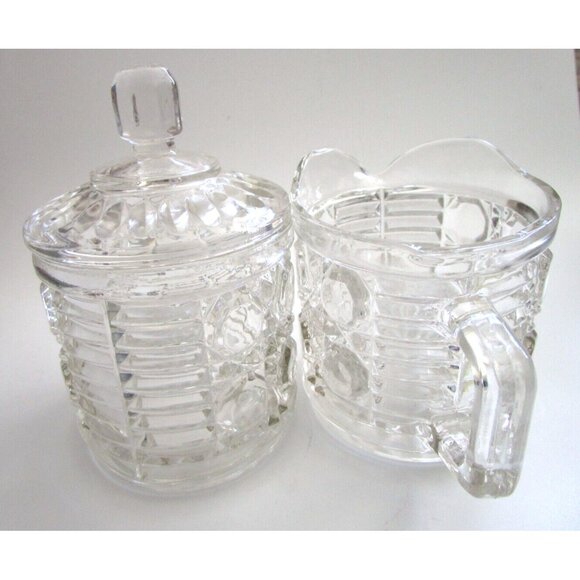 Vintage Indiana Clear Glass Windsor Pattern - Creamer & Lidded Sugar Bowl Set - Picture 4 of 16